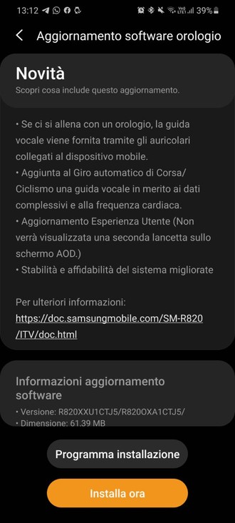 Aggiornamento galaxy watch active 2