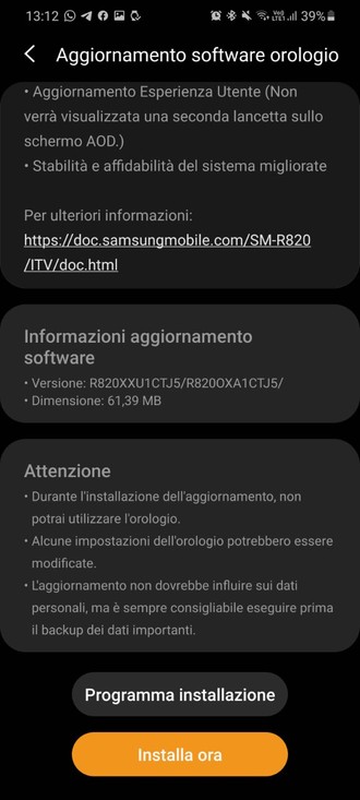 Aggiornamento galaxy watch active 2