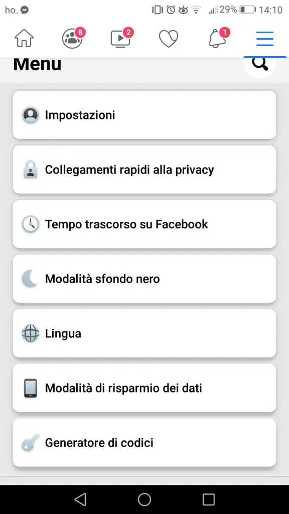dark mode su app facebook screen1