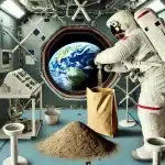 Base lunare: astronauta mescola cemento nello spazio