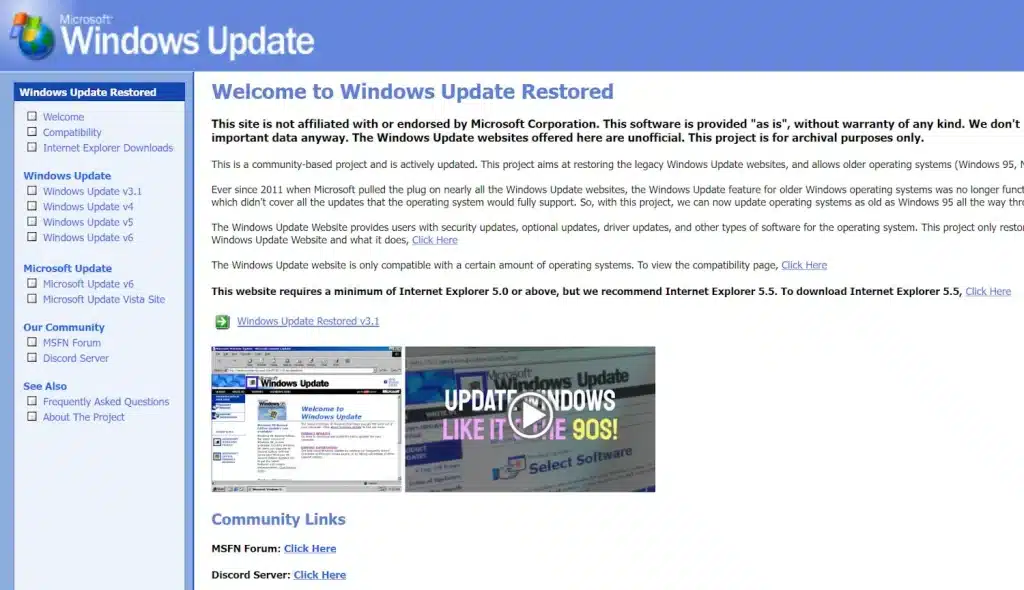 Windows update restored: vecchie versioni di windows "tornano in vita"