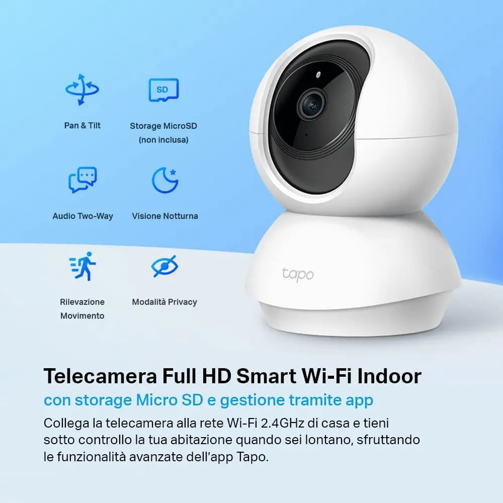 Tapo c200 telecamera wi-fi da interno fhd, offerta amazon