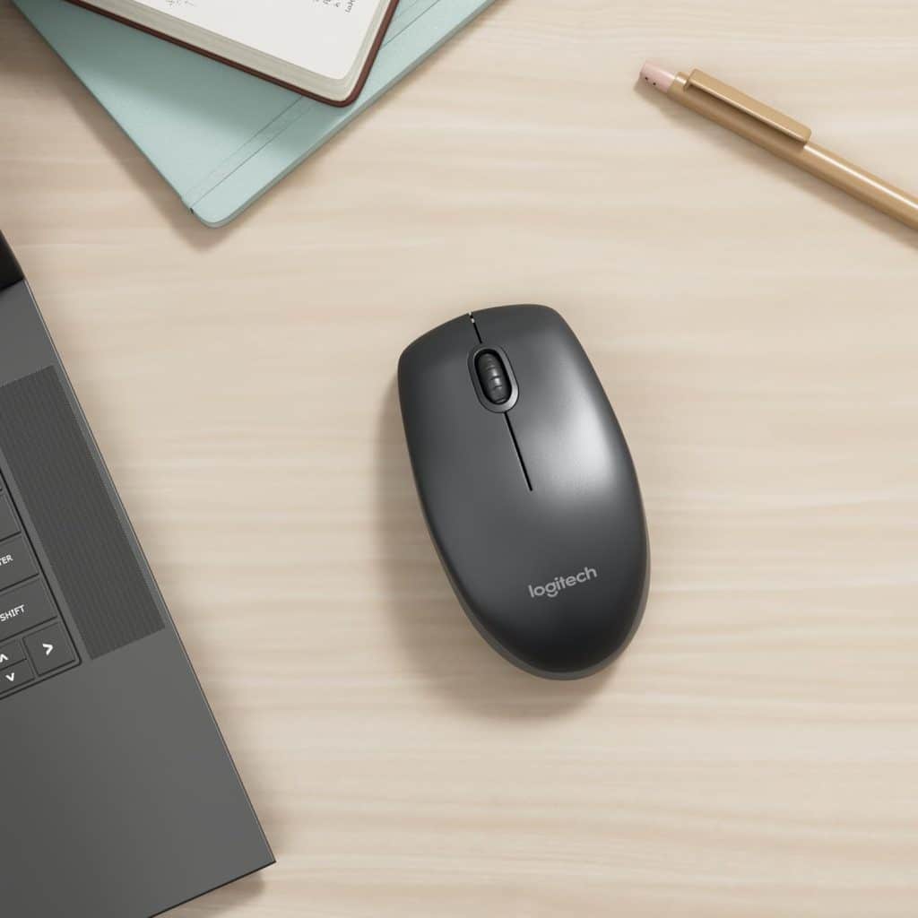 Logitech b100, mouse usb cablato con 3 pulsanti e ambidestro