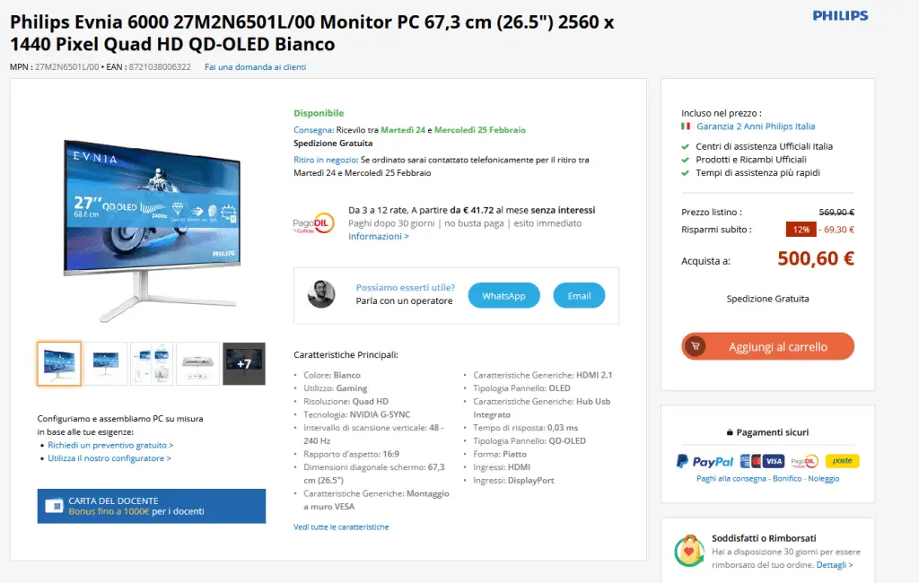 Philips evnia 27m2n6501l: qd-oled 240hz a prezzo aggressivo, ma attenzione ai dettagli