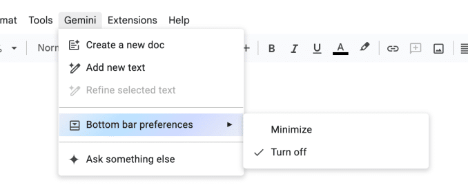 Gemini in google docs: come togliere i popup ia