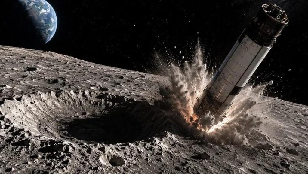Stadio superiore di un razzo falcon 9 diretto verso un impatto sulla superficie della luna