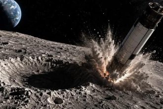 Stadio superiore di un razzo falcon 9 diretto verso un impatto sulla superficie della luna