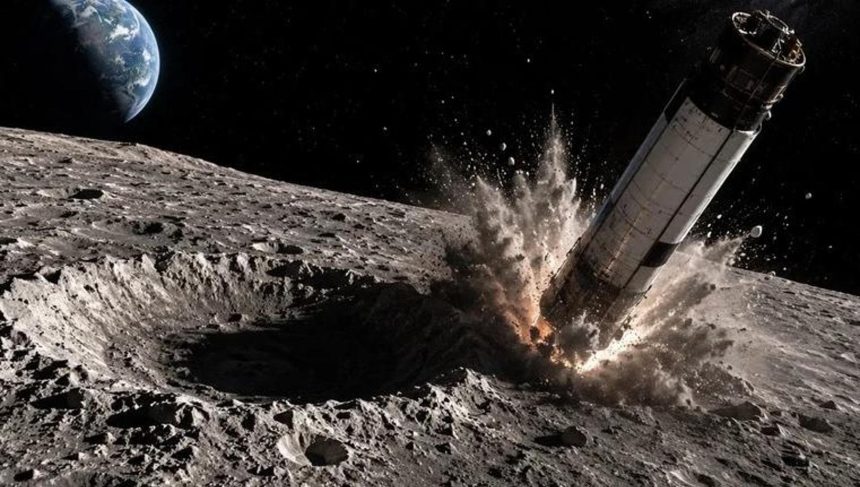 Stadio superiore di un razzo falcon 9 diretto verso un impatto sulla superficie della luna