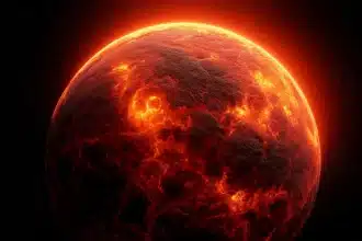 Rappresentazione del pianeta di lava 55 cancri e osservato dal telescopio spaziale james webb