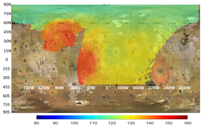 Mappa termica della luna io ottenuta dal radiometro a microonde della sonda nasa juno