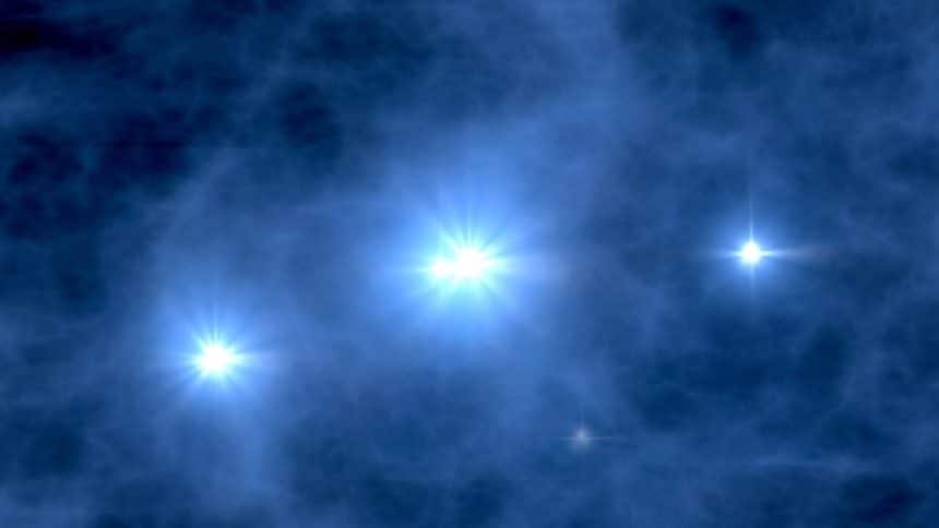 Rappresentazione delle prime stelle dell’universo formate da gas primordiale dopo il big bang