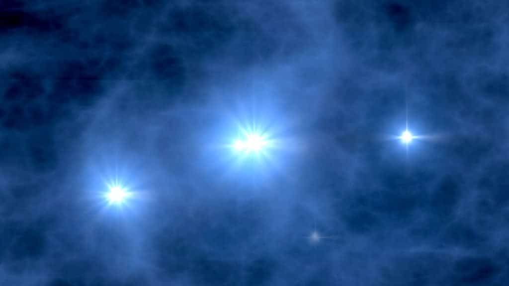 Rappresentazione delle prime stelle dell’universo formate da gas primordiale dopo il big bang