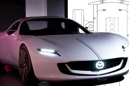 Progetto di una nuova sportiva mazda con trazione posteriore e porte a farfalla