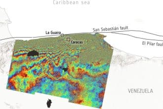 Interferogramma satellitare sentinel-1 della deformazione del suolo in venezuela