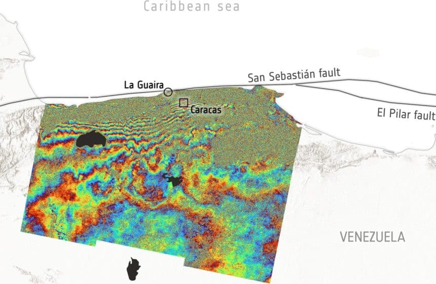 Interferogramma satellitare sentinel-1 della deformazione del suolo in venezuela