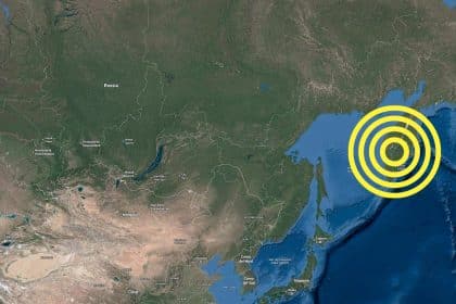 Mappa della penisola della kamchatka e della zona di faglia interessata dal terremoto del 2025