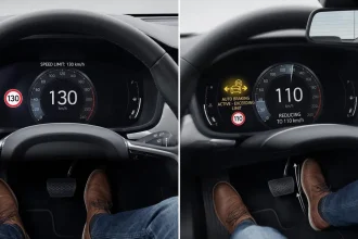 Auto moderna con sistemi di assistenza alla guida e controllo automatico della velocità