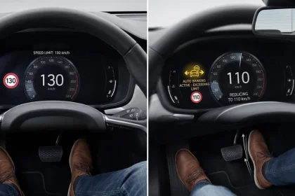 Auto moderna con sistemi di assistenza alla guida e controllo automatico della velocità