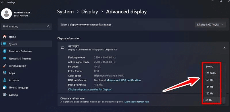 Windows 11 torna a 60 hz da solo? Perché succede e come ripristinare 144, 165 o 240 hz