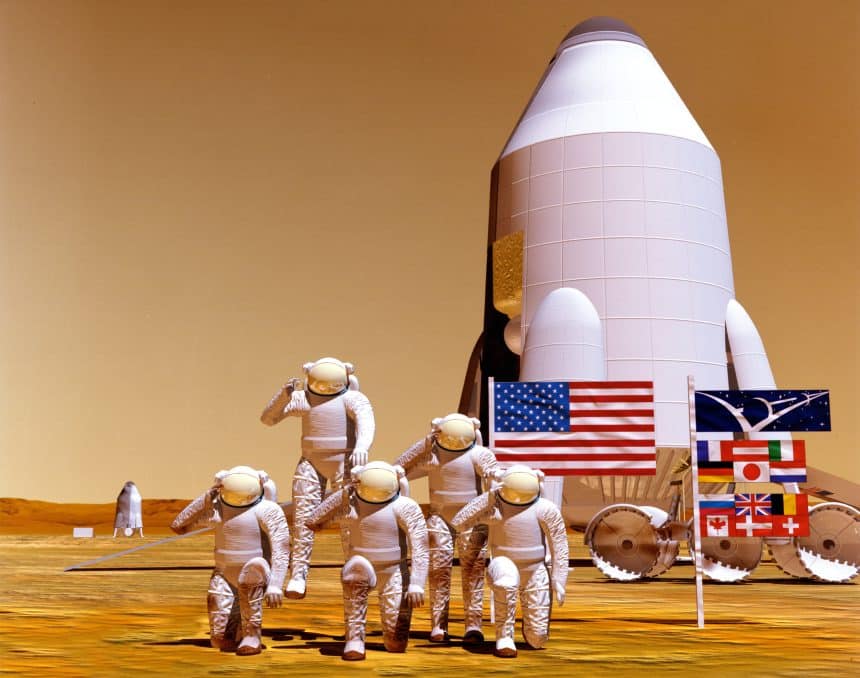 Concept nasa di un equipaggio umano sulla superficie di marte