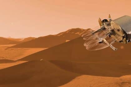 Illustrazione della missione nasa dragonfly su titano