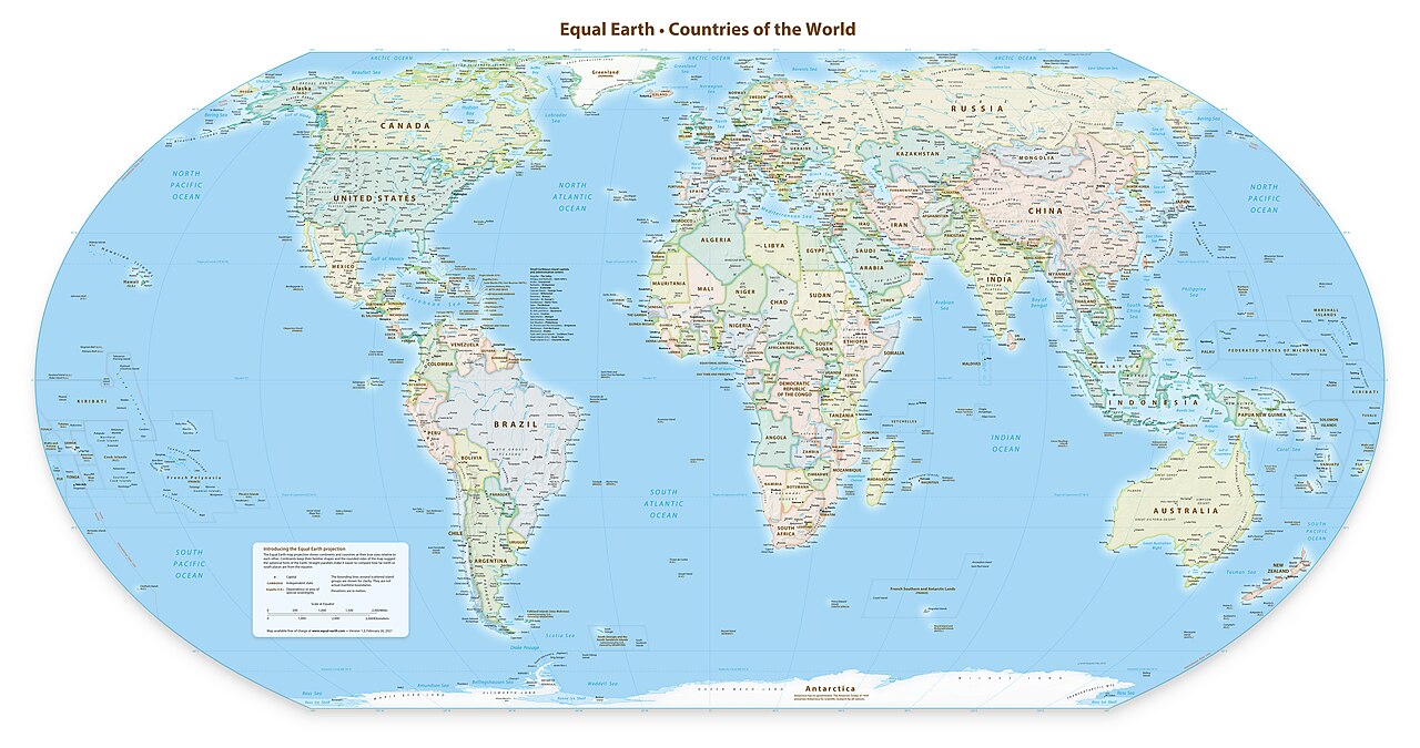Mappa del mondo con proiezione equal earth