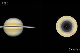 Decagono al polo sud di saturno osservato dal telescopio hubble