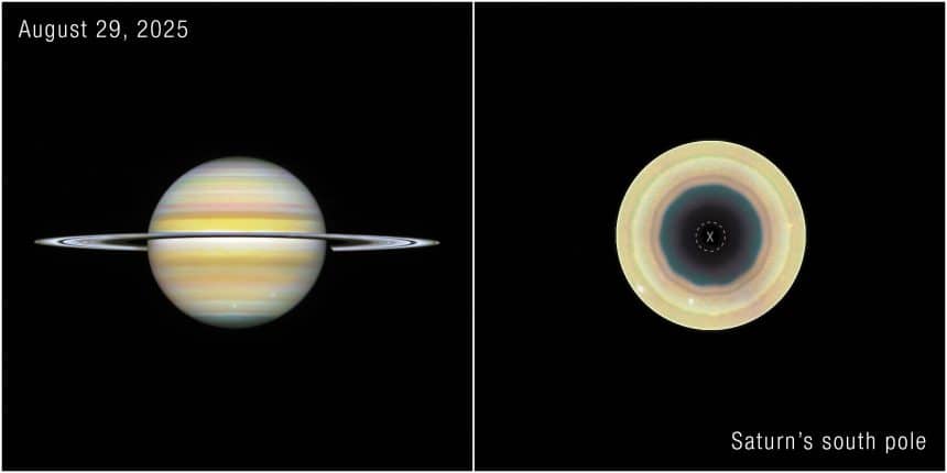 Decagono al polo sud di saturno osservato dal telescopio hubble