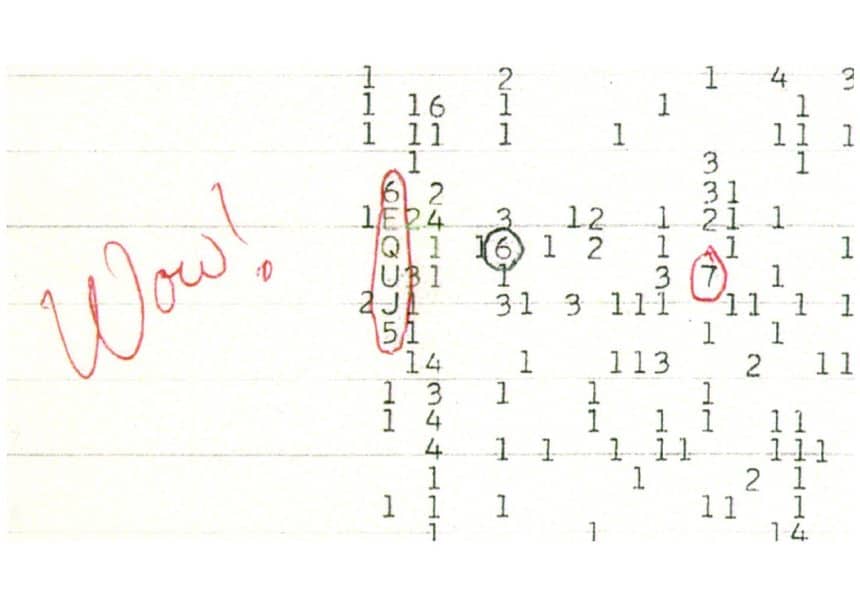 Stampa del segnale wow con la sequenza 6equj5 e la nota di jerry ehman