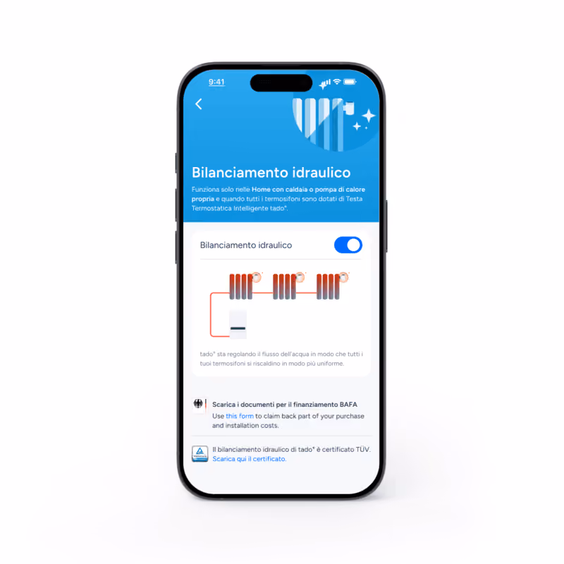 Bilanciamento idraulico e ai assist nell'app tado con smart thermostat x 2