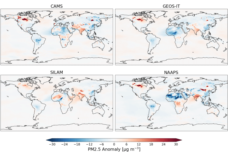Mappa wmo delle anomalie globali di pm2. 5 nel 2025