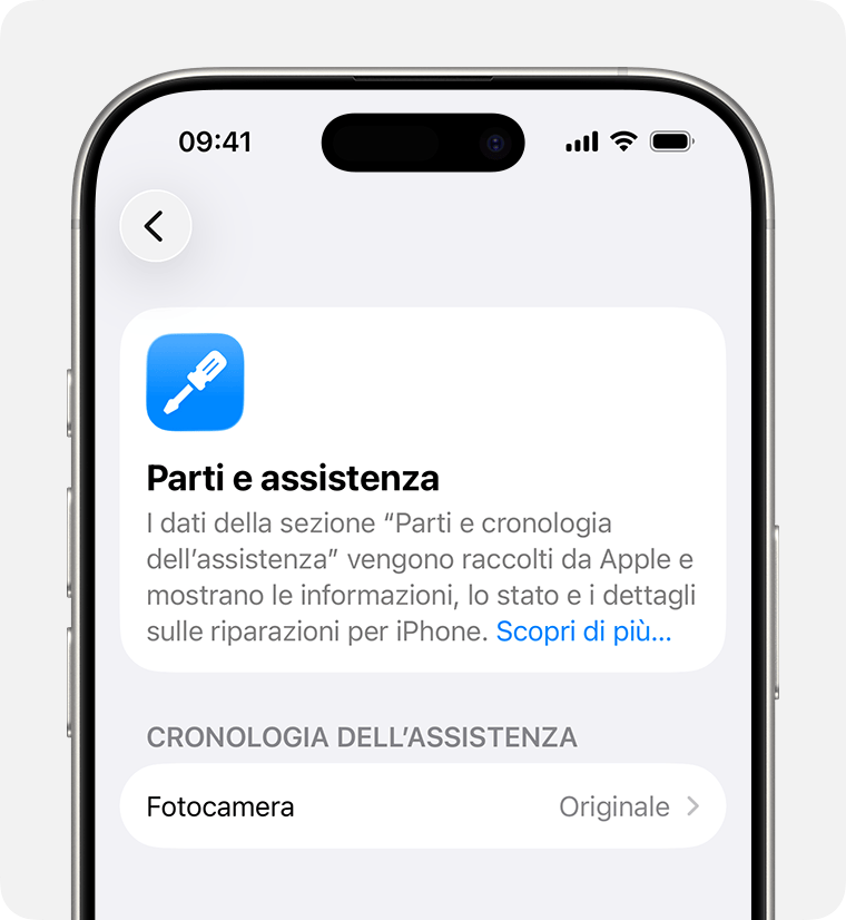 Esempio apple di fotocamera originale nella cronologia assistenza