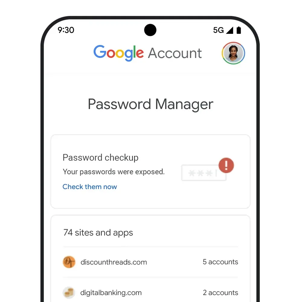 Illustrazione ufficiale google dell'account su uno smartphone e del controllo password
