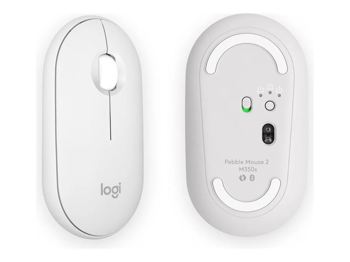 Logitech pebble mouse 2 m350s bianco, vista superiore e inferiore