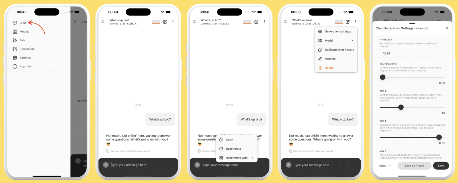 Schermata della chat di pocketpal ai dalla documentazione ufficiale