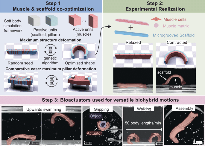 Robot con muscoli vivi: saltano e nuotano, ma non sono autonomi %robot con muscoli vivi: saltano e nuotano, ma non sono autonomicount(title)% Schema della progettazione e fabbricazione dei bioattuatori con muscoli e idrogel
