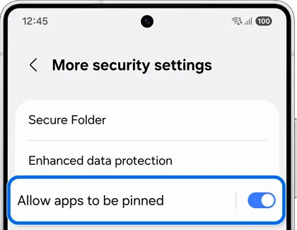 Samsung: come bloccare il telefono su una sola app prima di prestarlo %samsung: come bloccare il telefono su una sola app prima di prestarlocount(title)% Interruttore allow apps to be pinned nelle impostazioni samsung