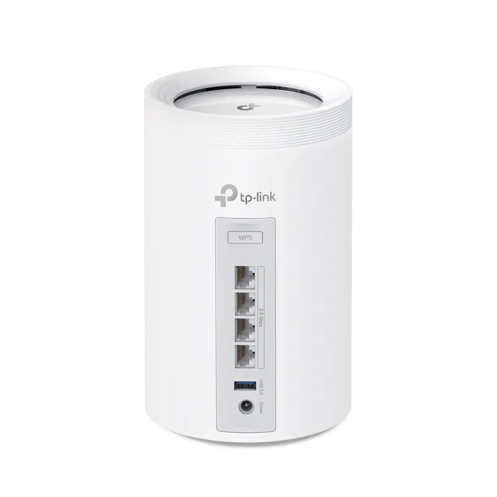 Tp-link deco be65 vista posteriore con quattro porte ethernet da 2,5 gbps